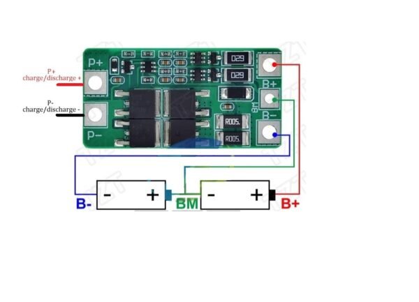 BMS_2S_6.4V_2 Módulo BMS Batería LiFePO4 2S 10A 6.4V con función de balanceo