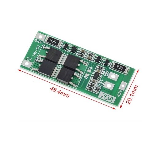 Módulo BMS Batería Li-ion 2S 20A 7.4V con función de balanceo