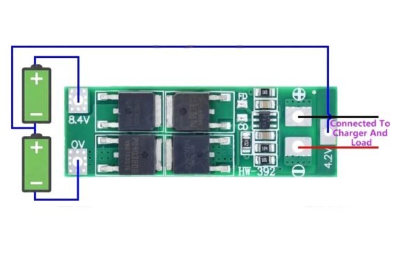 BMS_2S_7.4V_4 Módulo BMS Batería Li-ion 2S 20A 7.4V sin función de balanceo