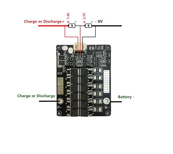 Módulo BMS Batería Li-ion 2S 40A 7.4V con función de balanceo