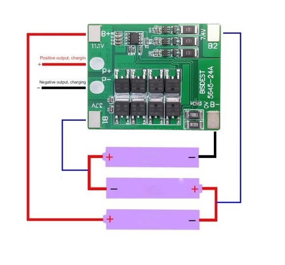 Módulo BMS Batería Li-ion 3S 24A 11.1V con función de balanceo