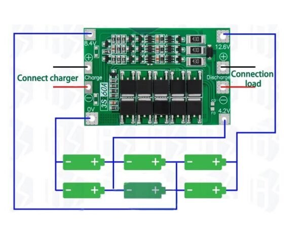 BMS_3S_11.1v_4 Módulo BMS Batería Li-ion 3S 60A 11.1V con función de balanceo