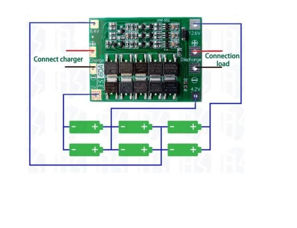 BMS_3S_11.1v_4 Módulo BMS Batería Li-ion 3S 60A 11.1V sin función de balanceo