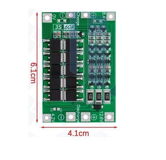 BMS_3S_11.1v_5 Módulo BMS Batería Li-ion 3S 60A 11.1V con función de balanceo
