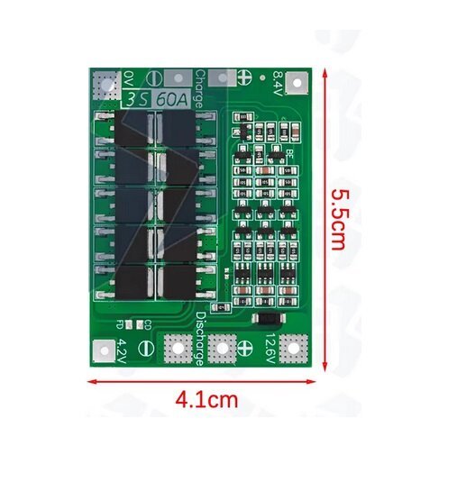 BMS_3S_11.1v_5 Módulo BMS Batería Li-ion 3S 60A 11.1V sin función de balanceo