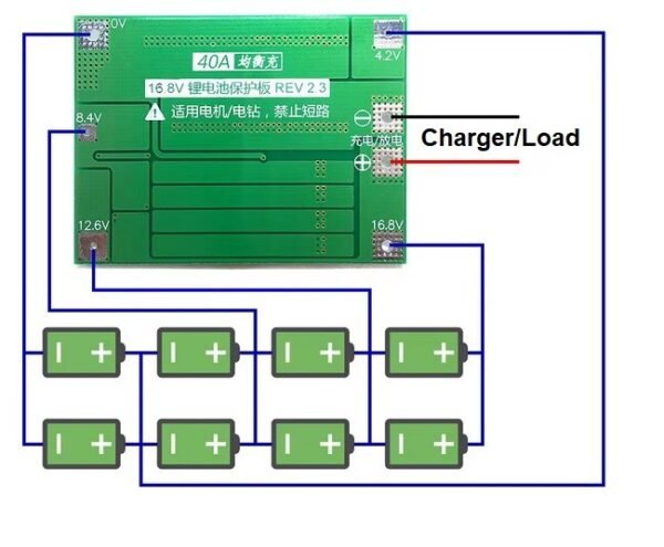 BMS_4S_14.8v_4 Módulo BMS Batería Li-ion 4S 40A 14.8V con función de balanceo