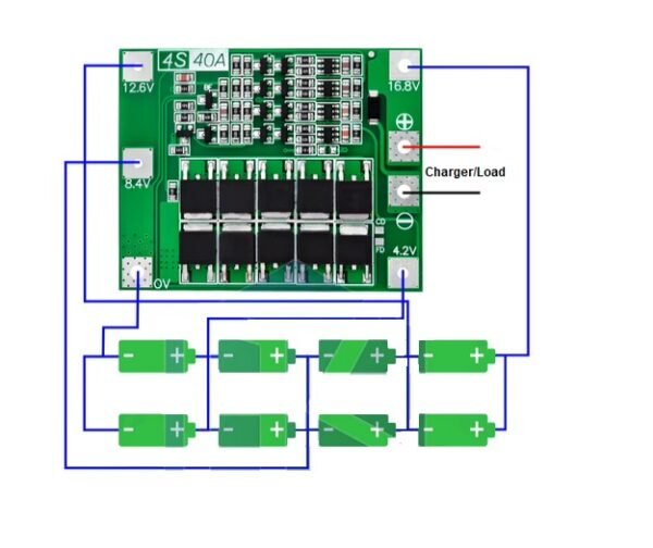 BMS_4S_14.8v_5 Módulo BMS Batería Li-ion 4S 40A 14.8V sin función de balanceo