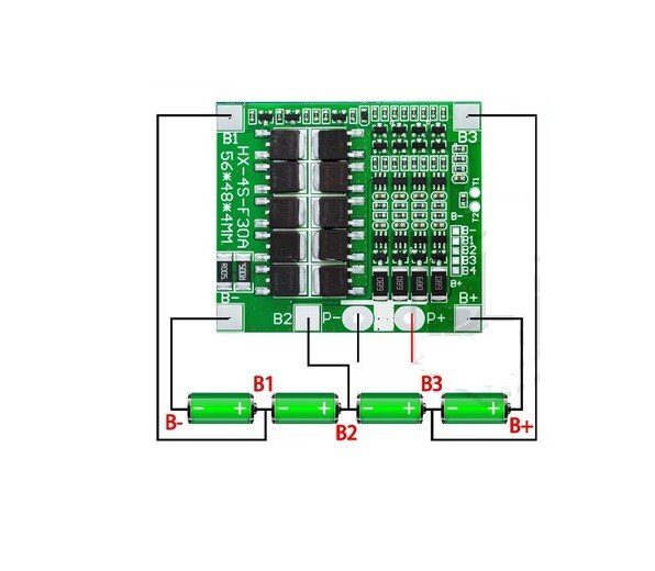BMS_4S_14.8v_5 Módulo BMS Batería Li-ion 4S 30A 14.8V con función de balanceo