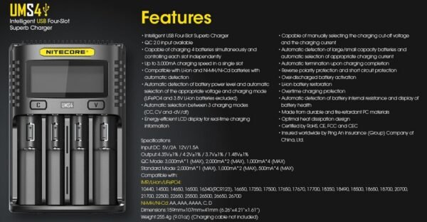 Cargador Universal Baterías Nitecore UMS4